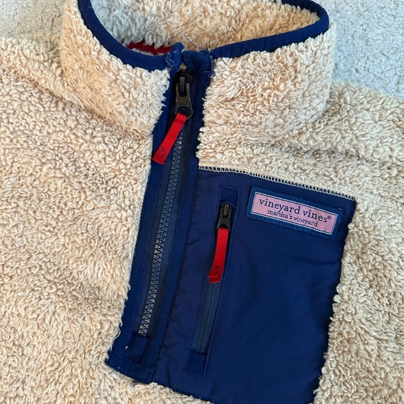 Vineyard Vines Cream and Navy Sherpa Pullover - Picture 3 of 7